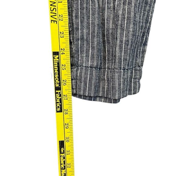 BEACH LUNCH LOUNGE Paperbag Pants Women's Large Blue White Striped Linen Blend - Picture 6 of 13